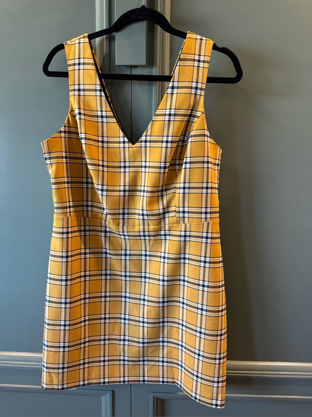Miss Selfridge Yellow Plaid V-Neck Mini Dress